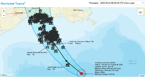 Storm Laura on the map of Mexico